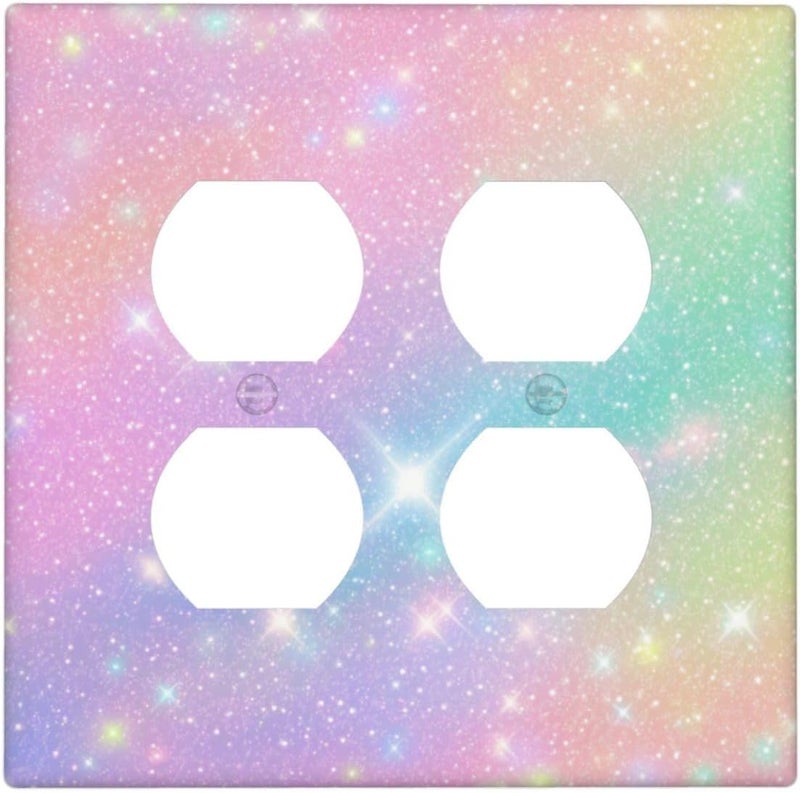 Wuyocha Decorative Light Switch Cover Plate Rainbow Shiny Gradient Colors 2 Gang Socket Covers Double Duplex Wallplates Switch Plates and Outlet Covers for Kids Room Nursery Decor - Image 1